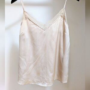 Abercrombie & Fitch Cream Satin Lace Trim Cami Tank Top Adjustable Straps Size M